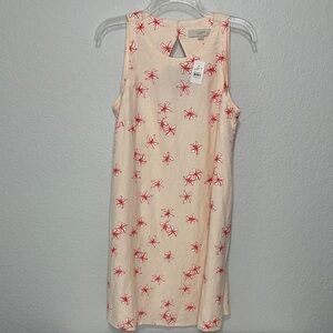 LOFT Midi Dress Linen Blend Sleeveless Shift Red Floral Print Small